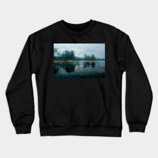 Foggy Lake Falling Raindrops On A Rainy Autumn Day Crewneck Sweatshirt